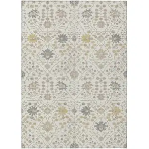 Photo of Ivory Beige And Gray Oriental Washable Indoor Outdoor Area Rug