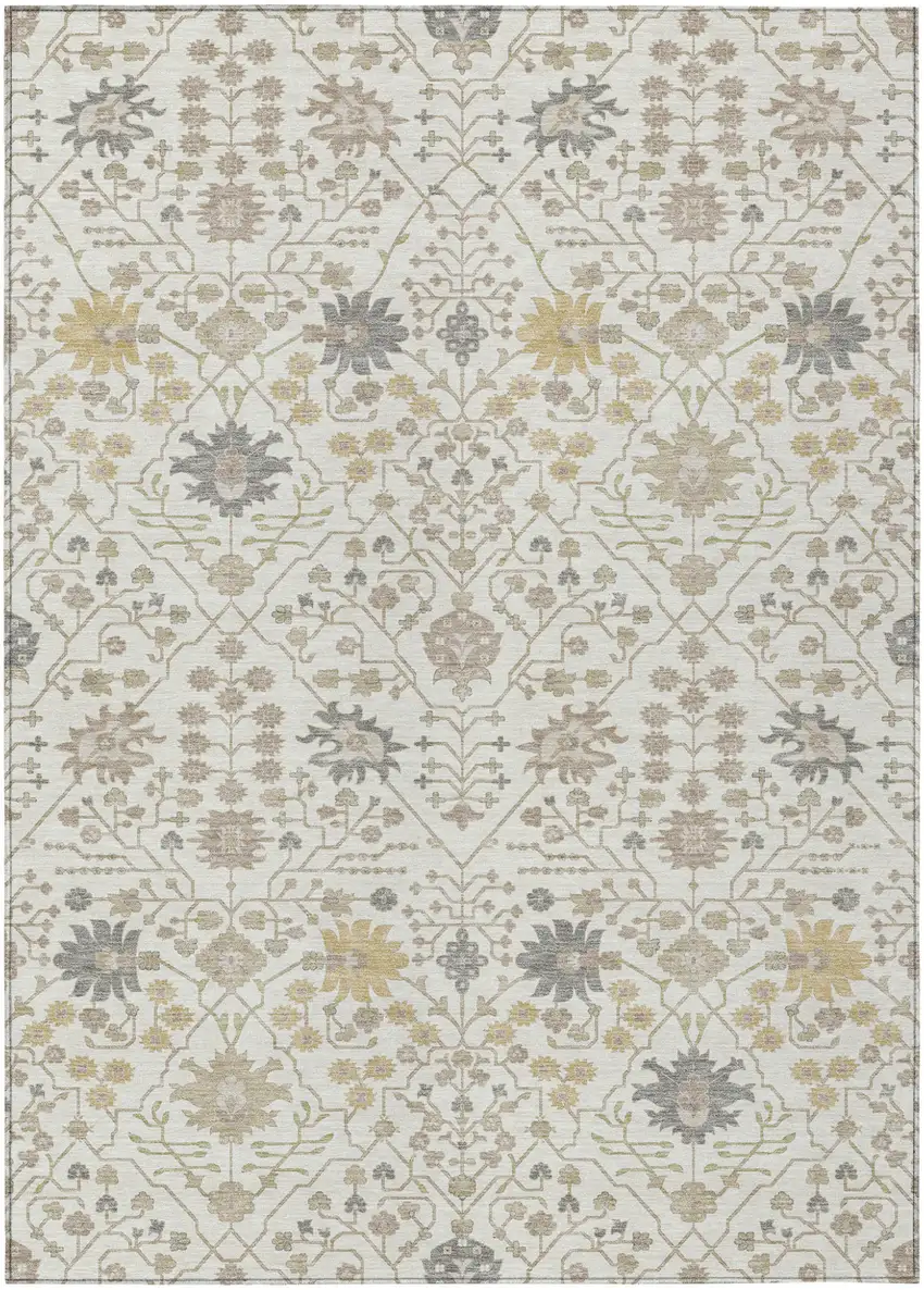 Ivory Beige And Gray Oriental Washable Indoor Outdoor Area Rug Photo 2