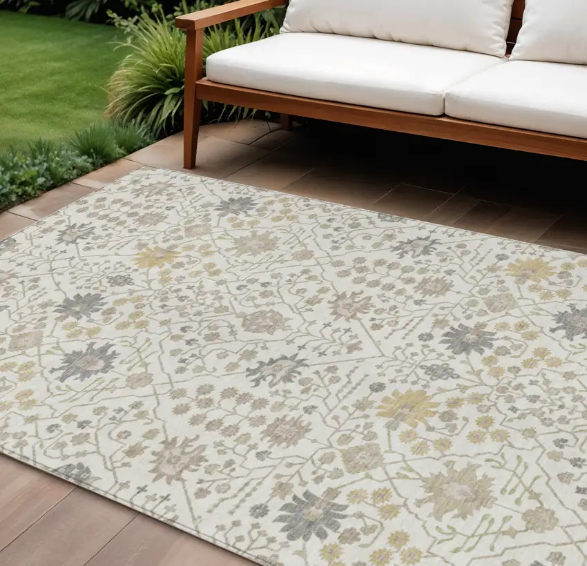 Ivory Beige And Gray Oriental Washable Indoor Outdoor Area Rug Photo 1