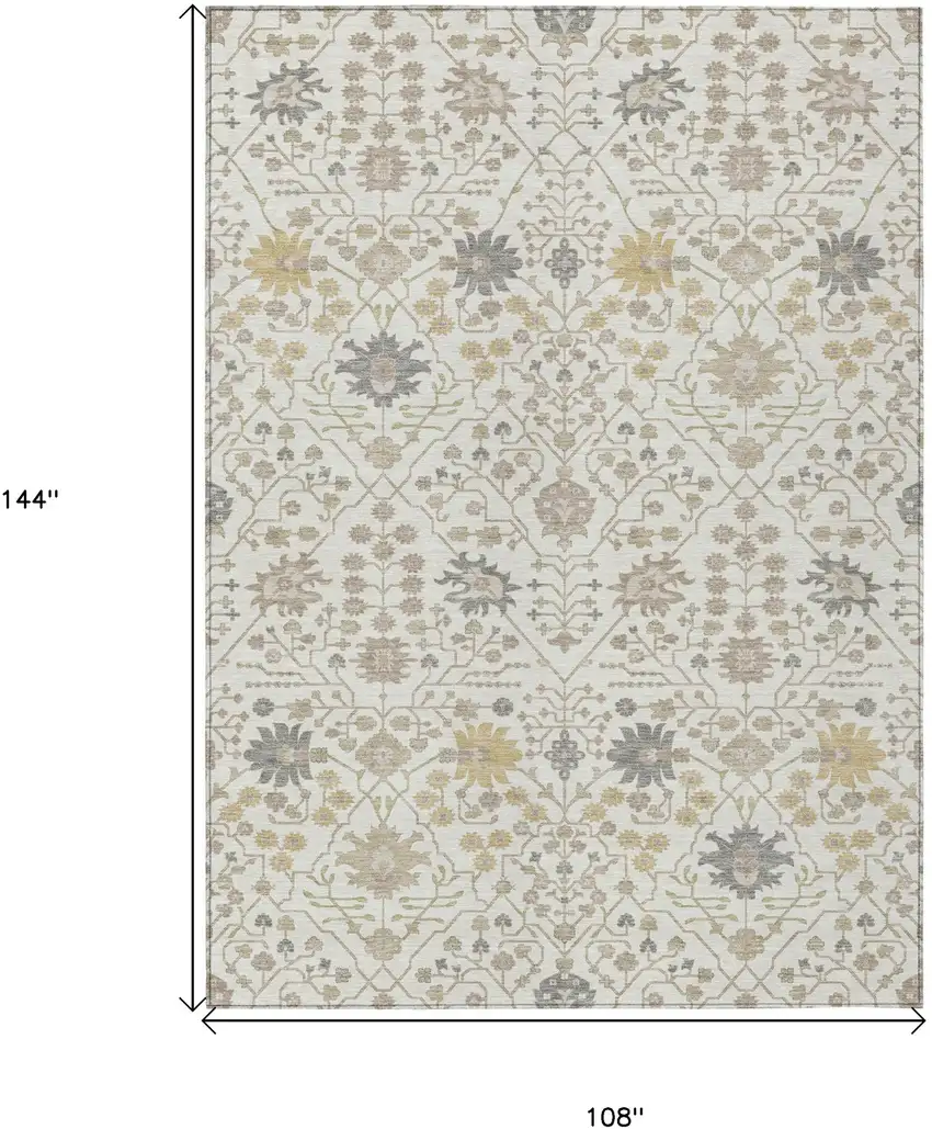 Ivory Beige And Gray Oriental Washable Indoor Outdoor Area Rug Photo 3