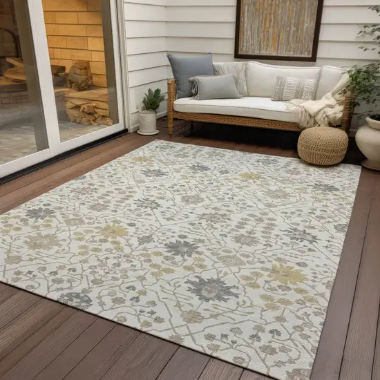 Ivory Beige And Gray Oriental Washable Indoor Outdoor Area Rug Photo 6