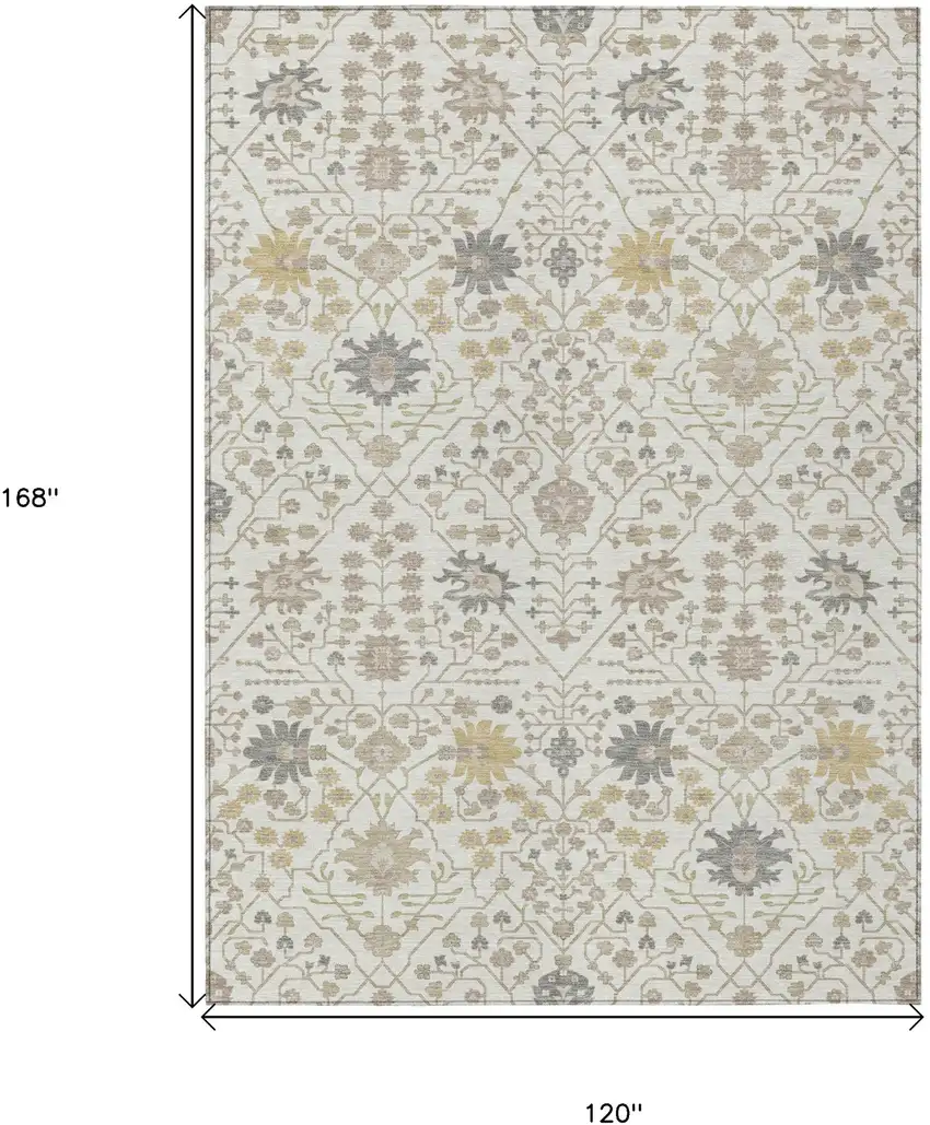 Ivory Beige And Gray Oriental Washable Indoor Outdoor Area Rug Photo 3