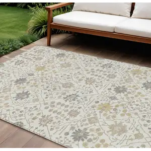 Photo of Ivory Beige And Gray Oriental Washable Indoor Outdoor Area Rug