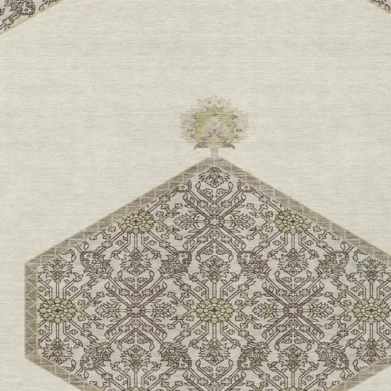 Ivory Beige And Gray Oriental Washable Indoor Outdoor Area Rug Photo 6