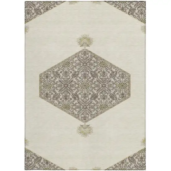 Ivory Beige And Gray Oriental Washable Indoor Outdoor Area Rug Photo 7