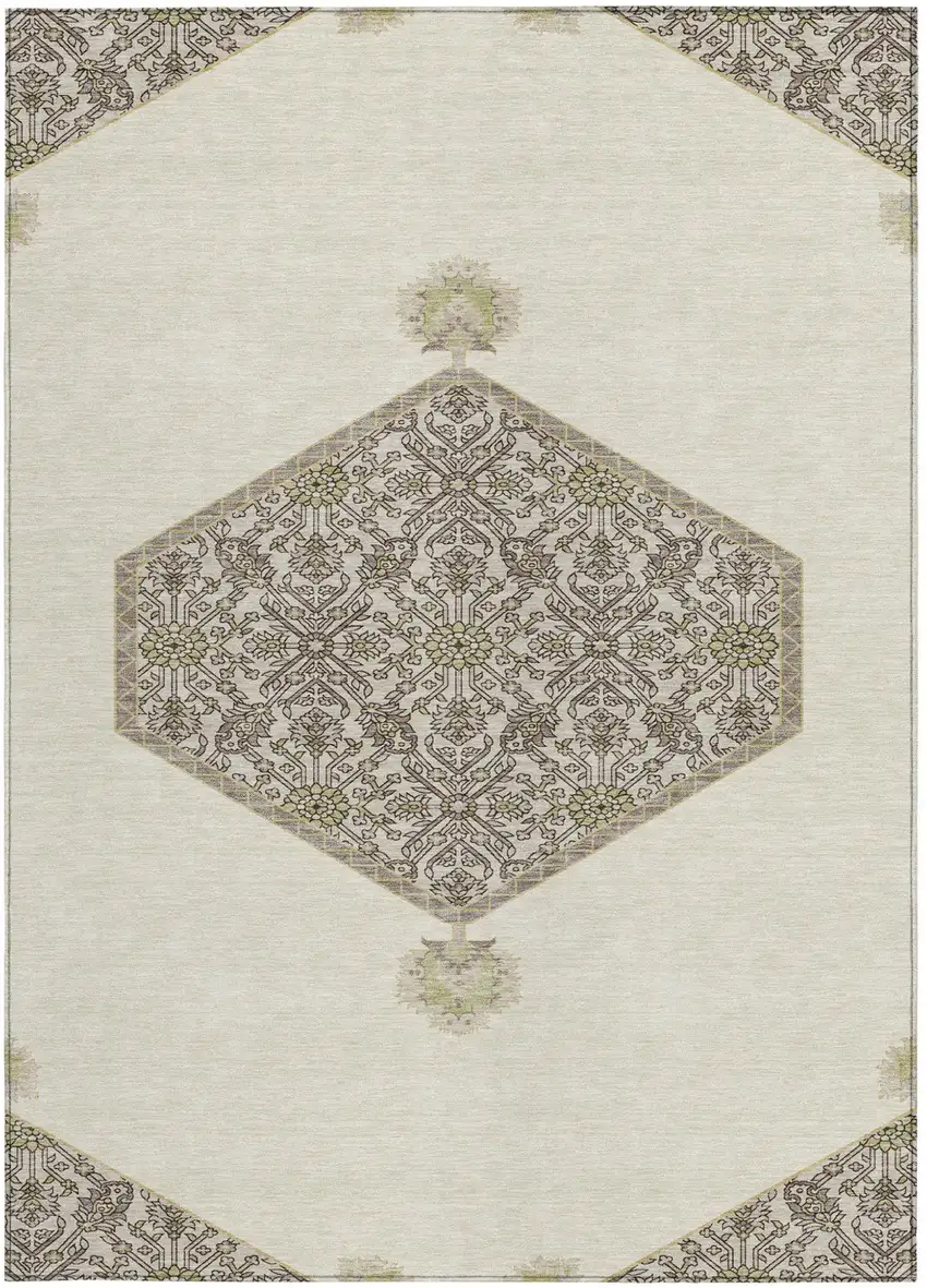 Ivory Beige And Gray Oriental Washable Indoor Outdoor Area Rug Photo 7