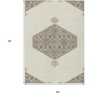 Photo of Ivory Beige And Gray Oriental Washable Indoor Outdoor Area Rug