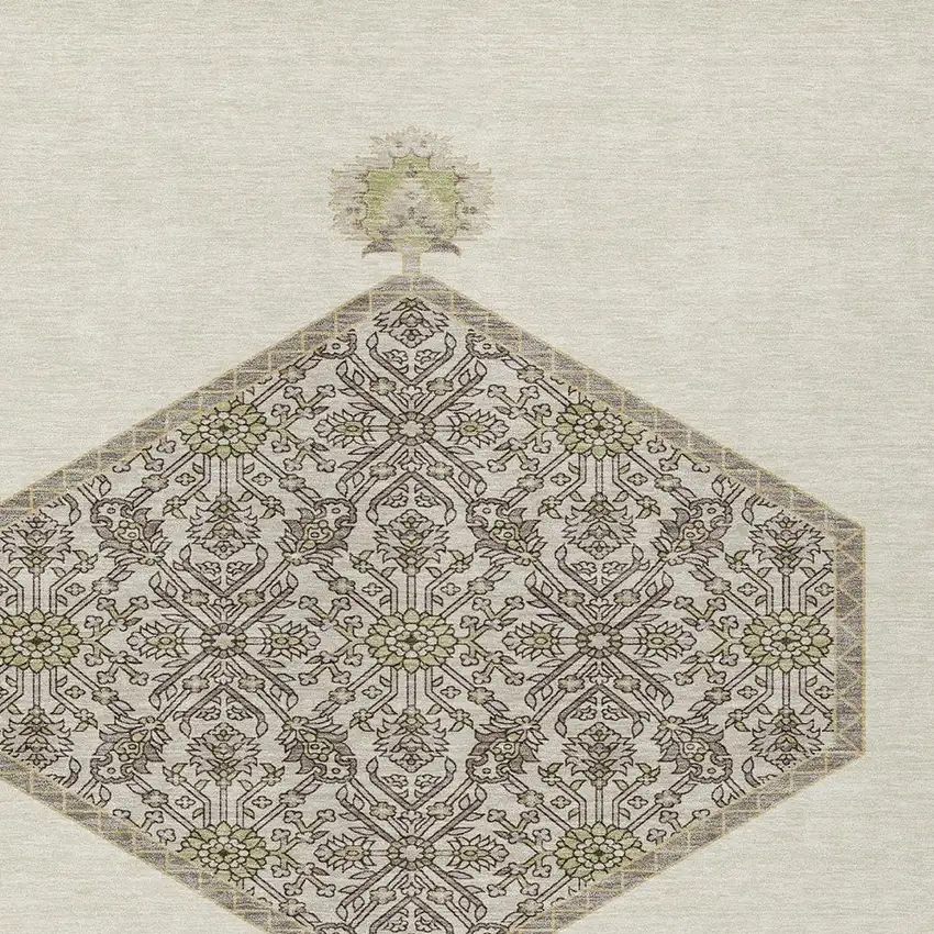 Ivory Beige And Gray Oriental Washable Indoor Outdoor Area Rug Photo 6