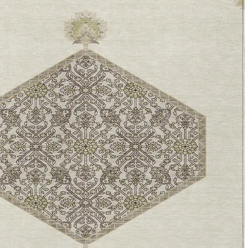 Ivory Beige And Gray Oriental Washable Indoor Outdoor Area Rug Photo 6