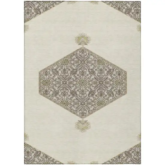 Ivory Beige And Gray Oriental Washable Indoor Outdoor Area Rug Photo 2