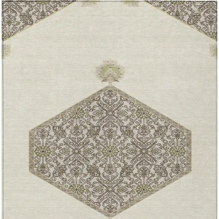 Ivory Beige And Gray Oriental Washable Indoor Outdoor Area Rug Photo 6