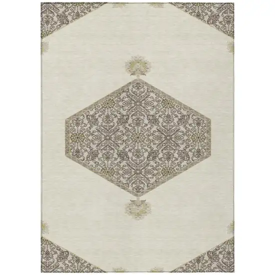 Ivory Beige And Gray Oriental Washable Indoor Outdoor Area Rug Photo 2
