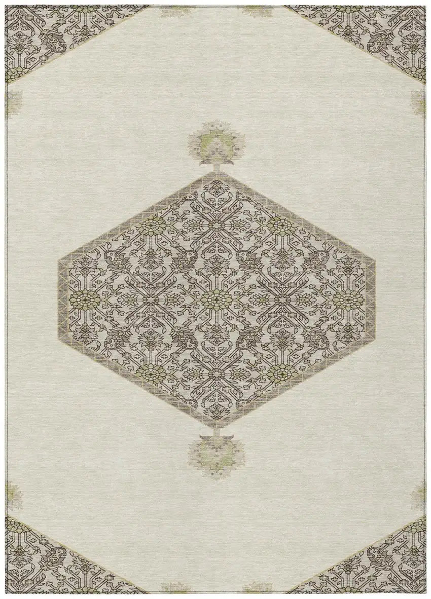 Ivory Beige And Gray Oriental Washable Indoor Outdoor Area Rug Photo 2