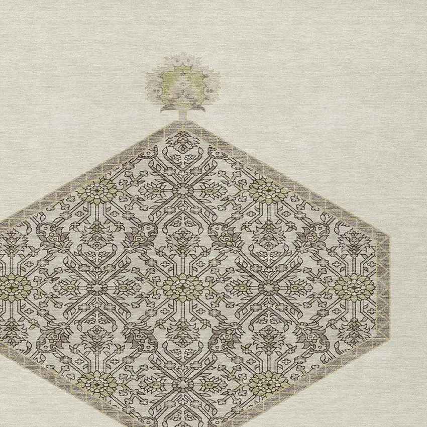 Ivory Beige And Gray Oriental Washable Indoor Outdoor Area Rug Photo 5