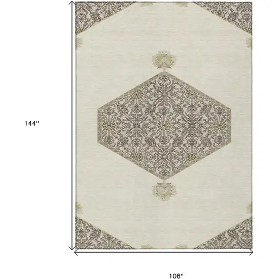 Ivory Beige And Gray Oriental Washable Indoor Outdoor Area Rug Photo 3