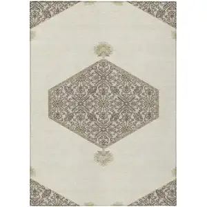 Photo of Ivory Beige And Gray Oriental Washable Indoor Outdoor Area Rug