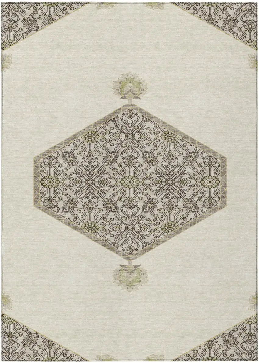 Ivory Beige And Gray Oriental Washable Indoor Outdoor Area Rug Photo 2