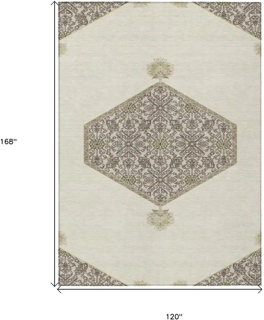 Ivory Beige And Gray Oriental Washable Indoor Outdoor Area Rug Photo 3