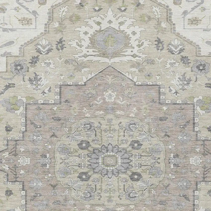 Ivory Beige And Gray Oriental Washable Indoor Outdoor Area Rug Photo 6