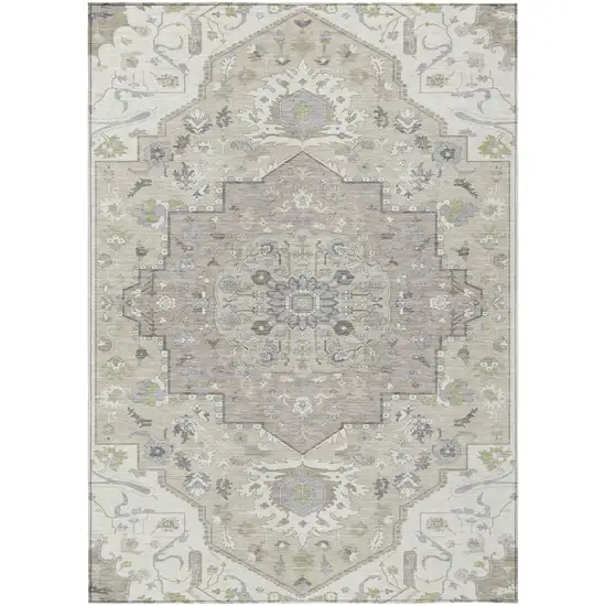 Ivory Beige And Gray Oriental Washable Indoor Outdoor Area Rug Photo 2