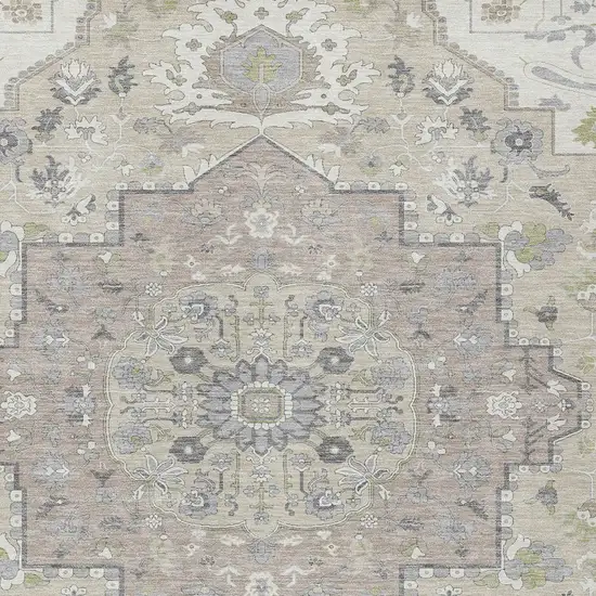 Ivory Beige And Gray Oriental Washable Indoor Outdoor Area Rug Photo 6