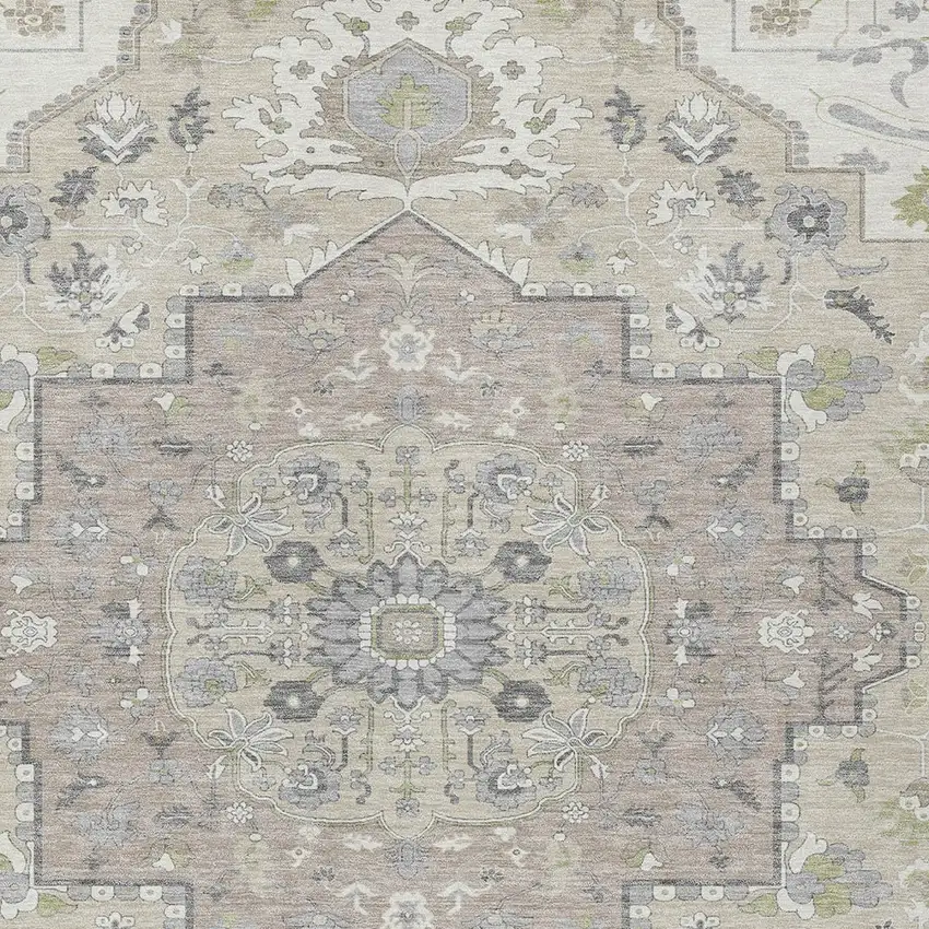 Ivory Beige And Gray Oriental Washable Indoor Outdoor Area Rug Photo 6