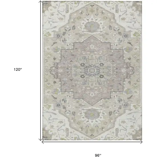 Ivory Beige And Gray Oriental Washable Indoor Outdoor Area Rug Photo 3