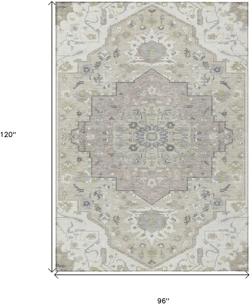 Ivory Beige And Gray Oriental Washable Indoor Outdoor Area Rug Photo 3