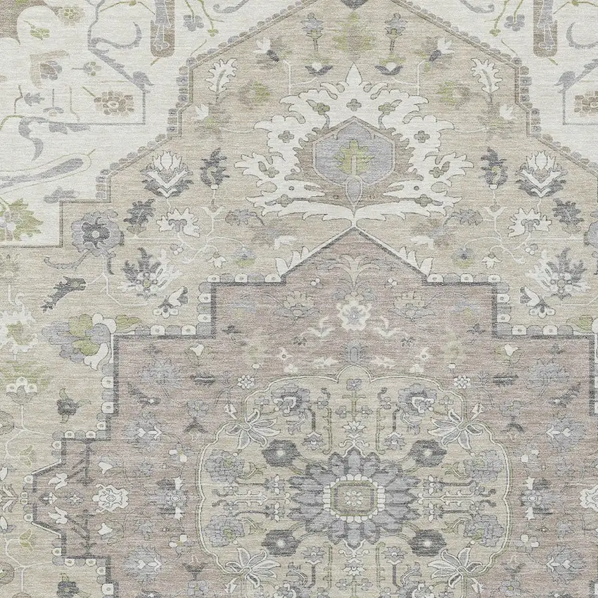 Ivory Beige And Gray Oriental Washable Indoor Outdoor Area Rug Photo 6