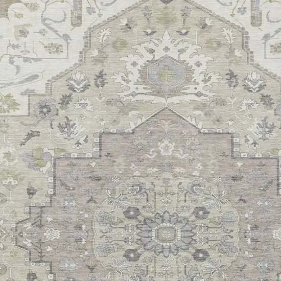 Ivory Beige And Gray Oriental Washable Indoor Outdoor Area Rug Photo 6