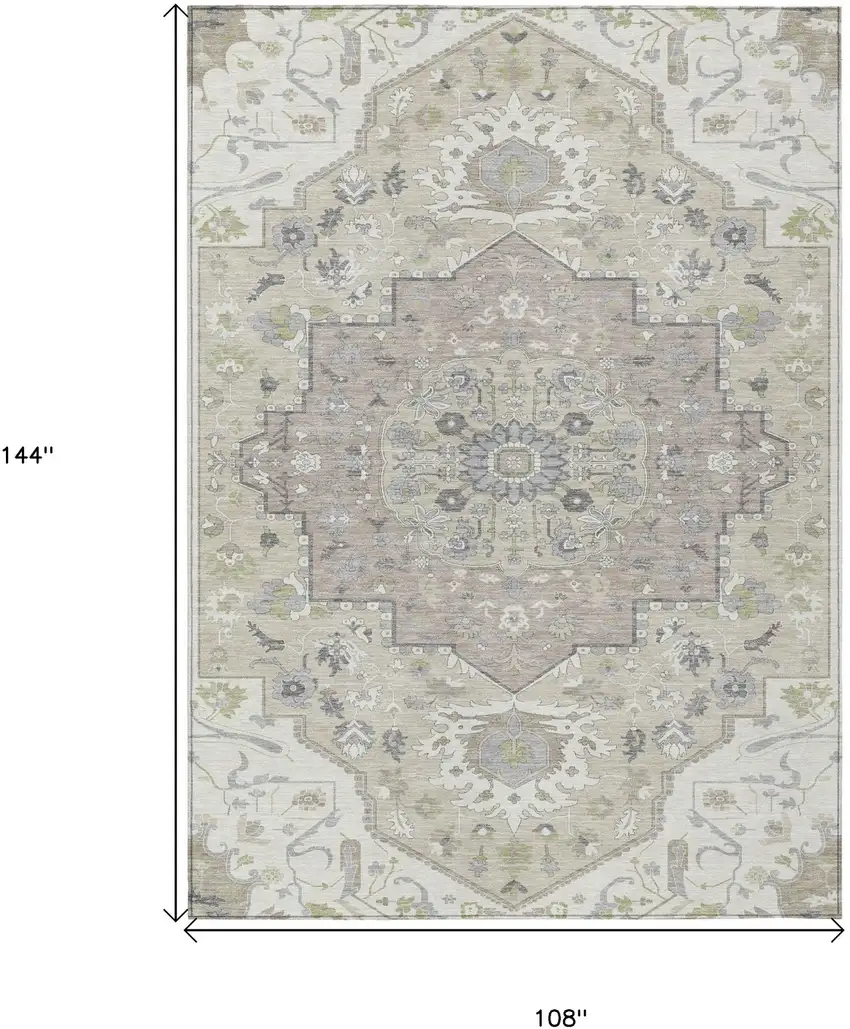 Ivory Beige And Gray Oriental Washable Indoor Outdoor Area Rug Photo 3