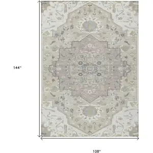 Photo of Ivory Beige And Gray Oriental Washable Indoor Outdoor Area Rug