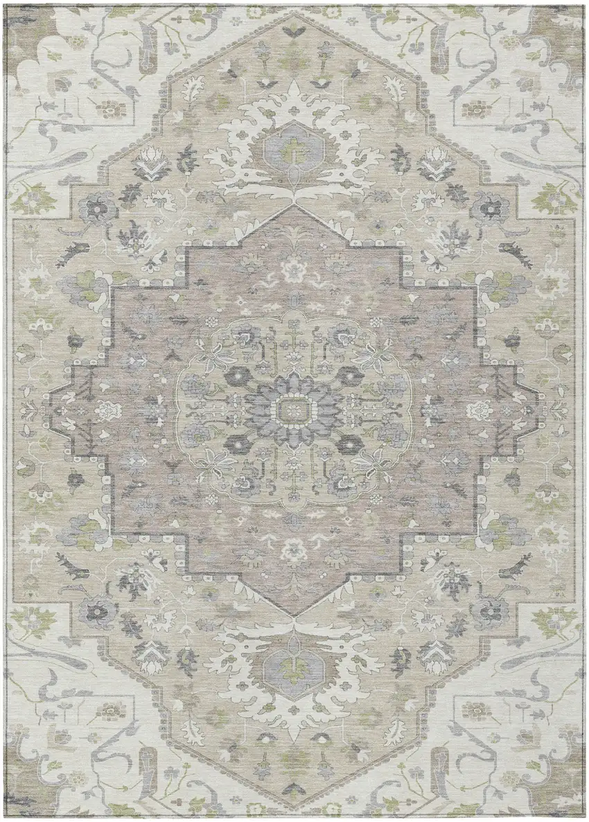 Ivory Beige And Gray Oriental Washable Indoor Outdoor Area Rug Photo 2