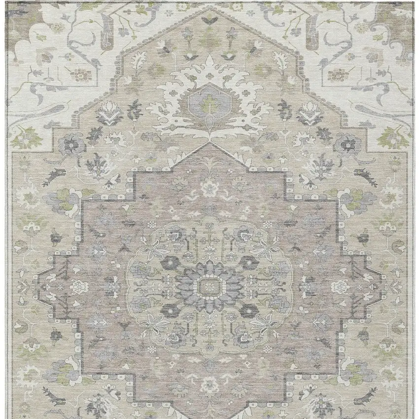 Ivory Beige And Gray Oriental Washable Indoor Outdoor Area Rug Photo 7