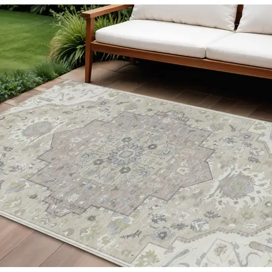 Ivory Beige And Gray Oriental Washable Indoor Outdoor Area Rug Photo 1