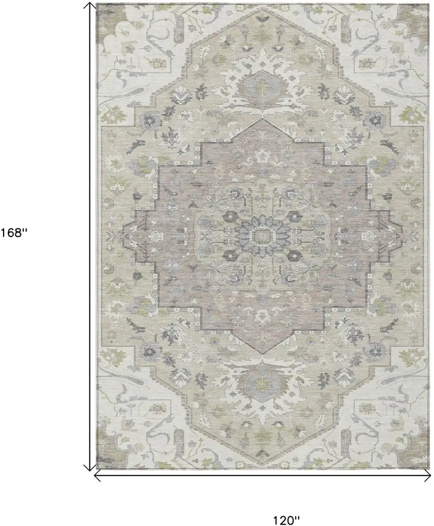 Ivory Beige And Gray Oriental Washable Indoor Outdoor Area Rug Photo 3