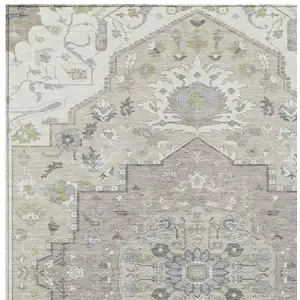 Photo of Ivory Beige And Gray Oriental Washable Indoor Outdoor Area Rug