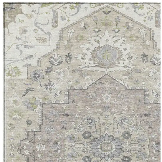 Ivory Beige And Gray Oriental Washable Indoor Outdoor Area Rug Photo 6