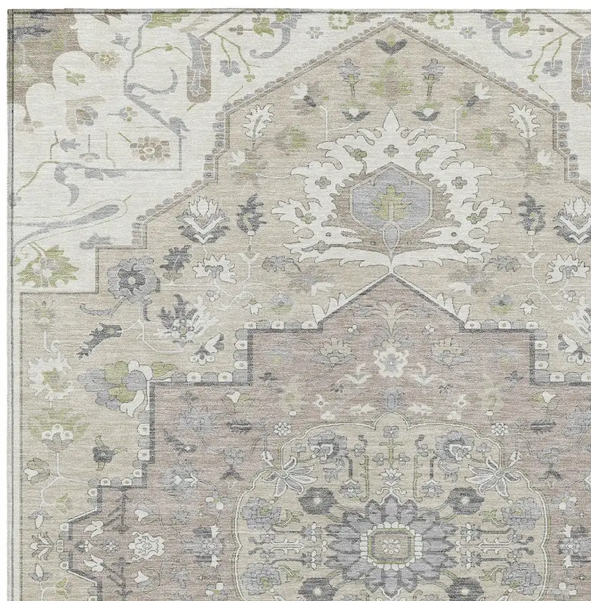 Ivory Beige And Gray Oriental Washable Indoor Outdoor Area Rug Photo 6