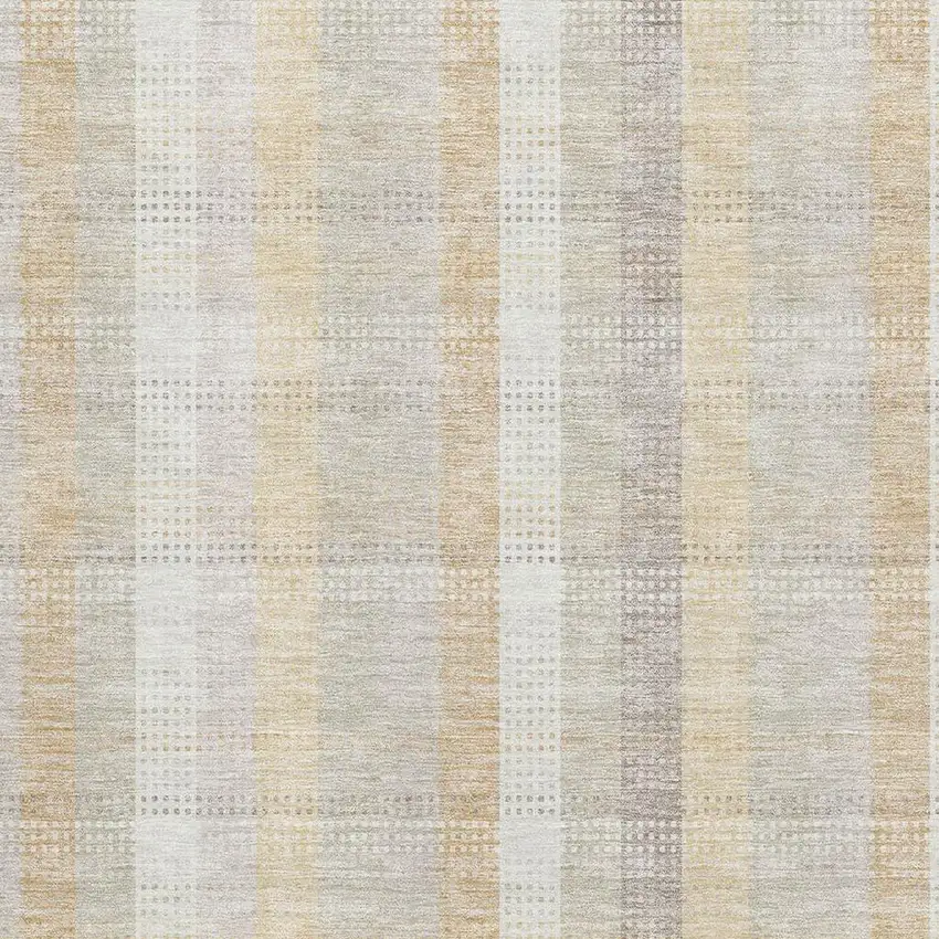 Ivory Beige And Gray Plaid Washable Area Rug With UV Protection Photo 2