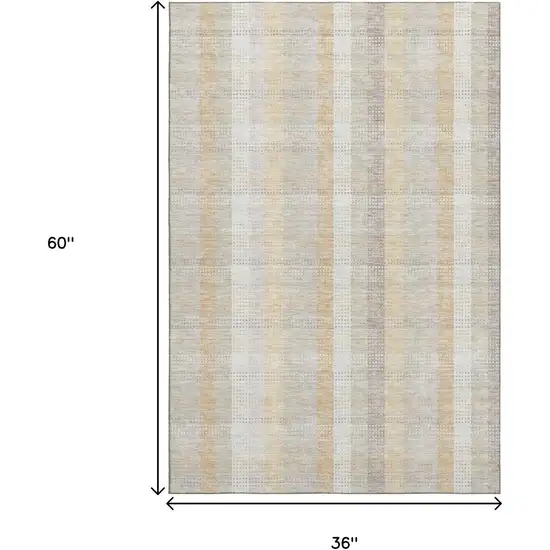 Ivory Beige And Gray Plaid Washable Area Rug With UV Protection Photo 9