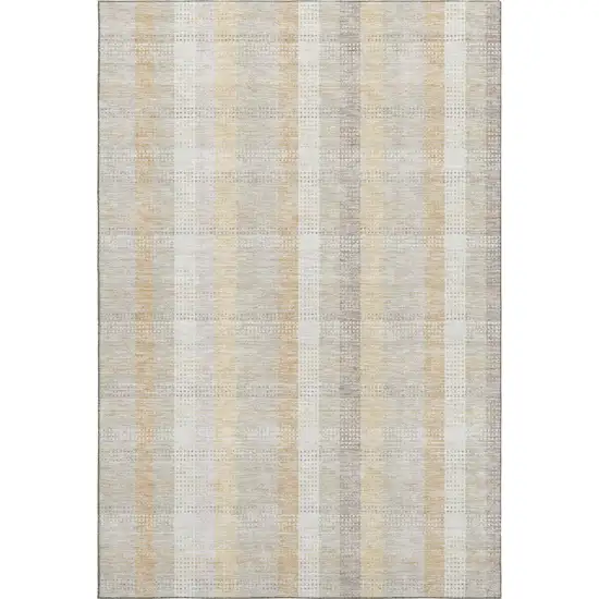 Ivory Beige And Gray Plaid Washable Area Rug With UV Protection Photo 1