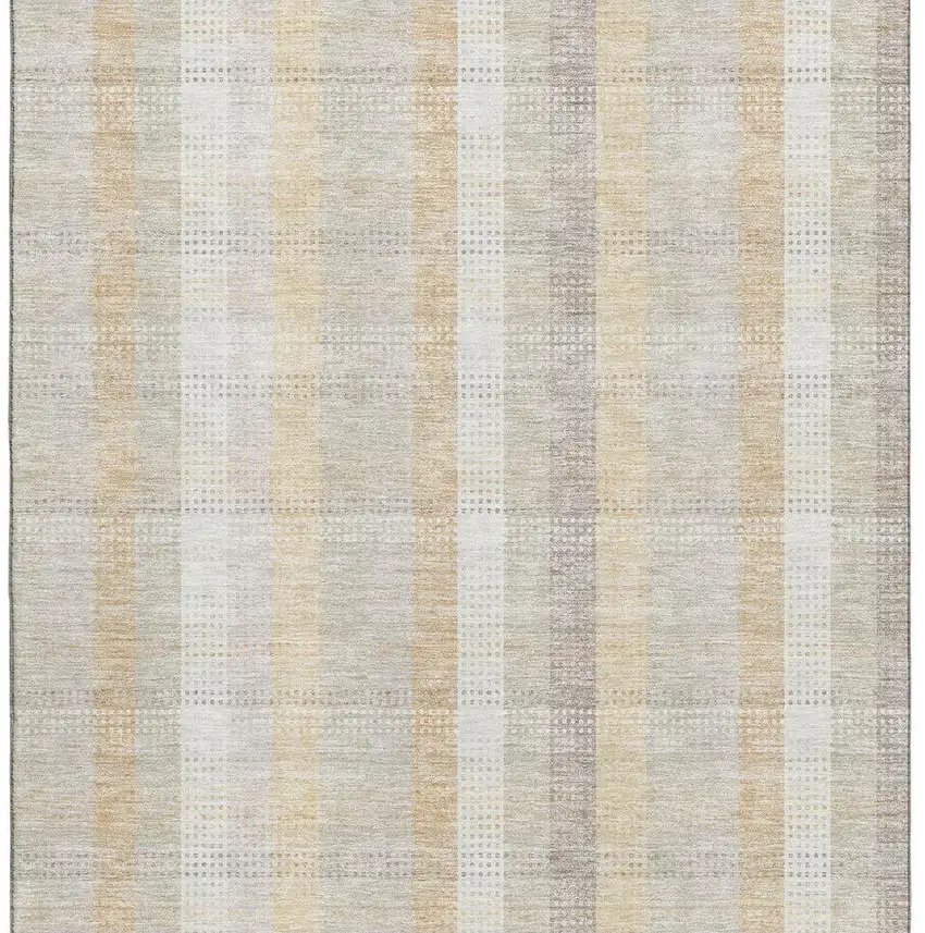 Ivory Beige And Gray Plaid Washable Area Rug With UV Protection Photo 3