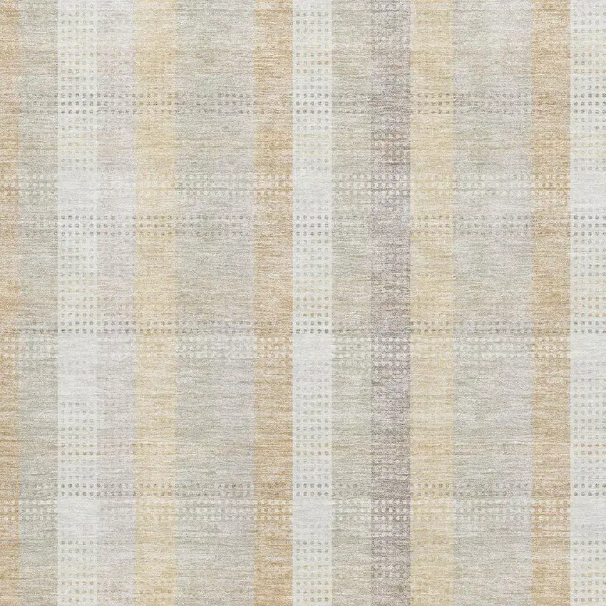 Ivory Beige And Gray Plaid Washable Area Rug With UV Protection Photo 2