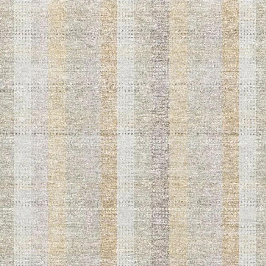 Ivory Beige And Gray Plaid Washable Area Rug With UV Protection Photo 2