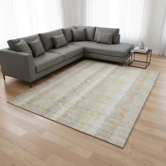 Ivory Beige And Gray Plaid Washable Area Rug With UV Protection Photo 2