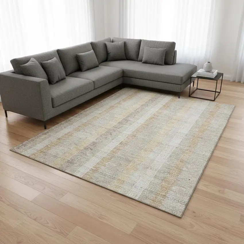 Ivory Beige And Gray Plaid Washable Area Rug With UV Protection Photo 2