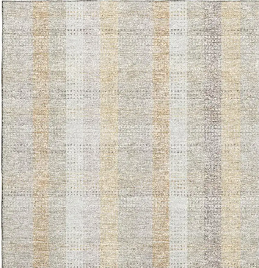Ivory Beige And Gray Plaid Washable Area Rug With UV Protection Photo 2