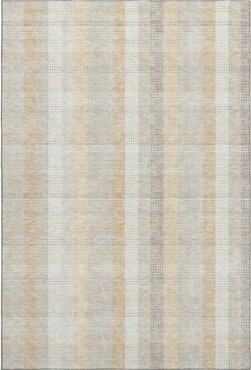Ivory Beige And Gray Plaid Washable Area Rug With UV Protection Photo 1