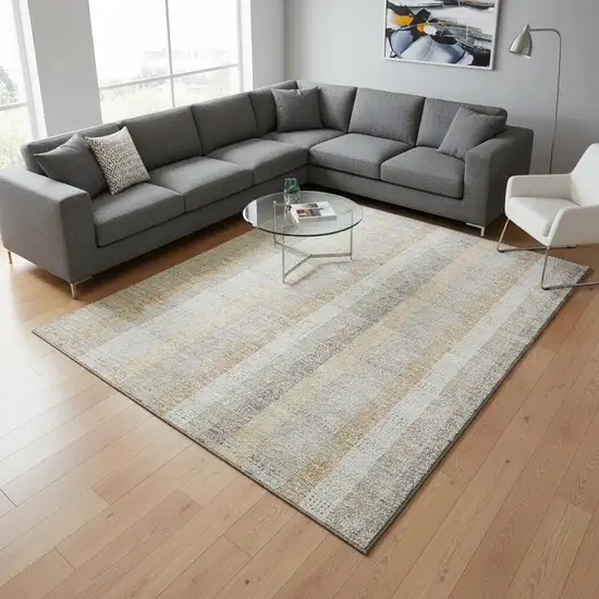 Ivory Beige And Gray Plaid Washable Area Rug With UV Protection Photo 2